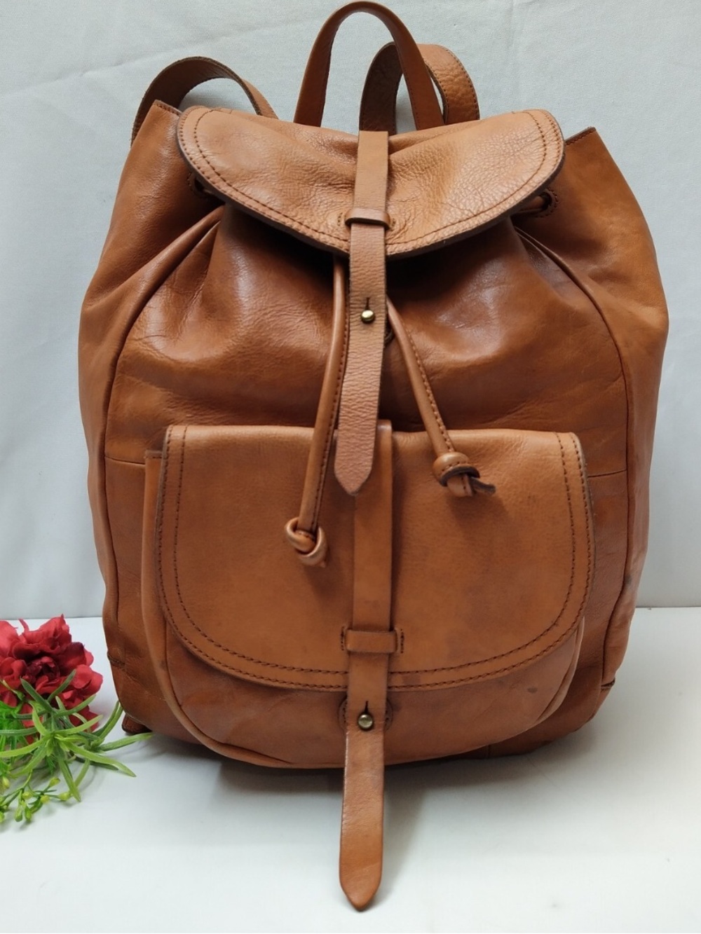 Madewell “ The Transport Rucksack”Cognac Leather Backpack with Front Pocket